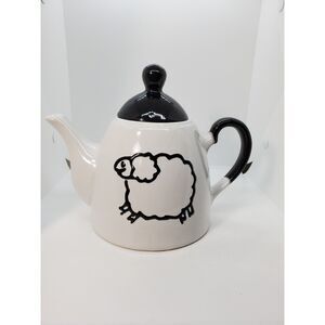 Classic Black and White Lamb Teapot Collection Teapot